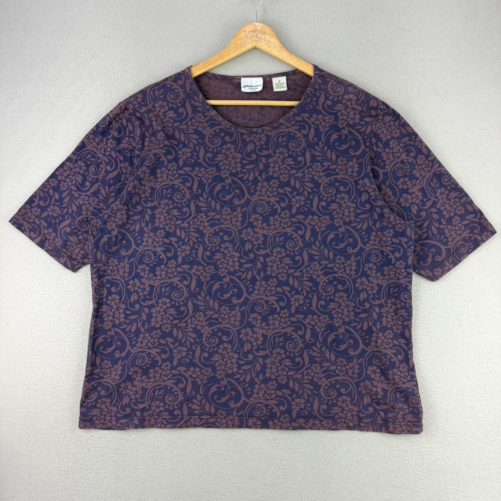 Prairie Cotton Floral T-Shirt Women XL Purple Casual Short‎ Sleeve Crewneck